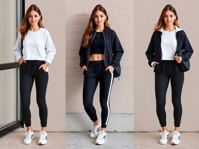 A lady dressed in an athleisure outfit perfect for back-to-school.