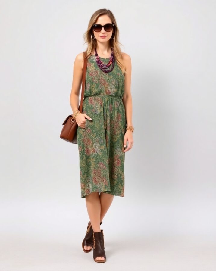 A lady dressed in an eco-chic indie fashion look.