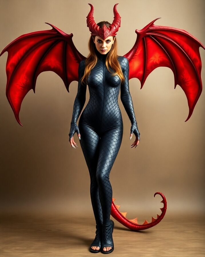 A lady dressed in a fierce dragon-inspired outfit.