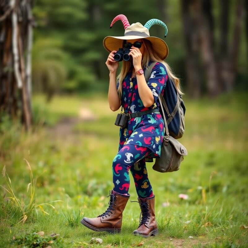 Jester dressed as an explorer, blending adventurous spirit with playful, curious details.