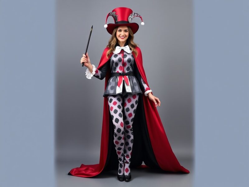 Jester dressed as a magician, combining mystical elements with playful, enchanting flair.