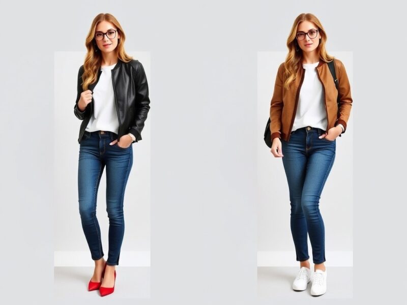 Ladies dressed in stylish outfits featuring  statement jackets, Simple jeans and t-shirt perfect for back-to-school.