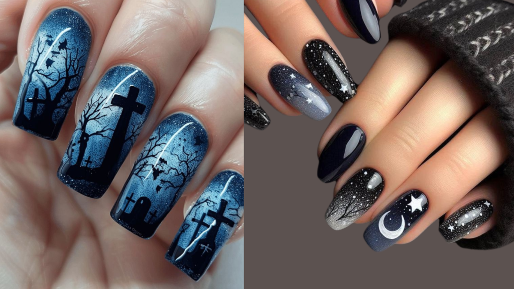 Starry Night Halloween Nails