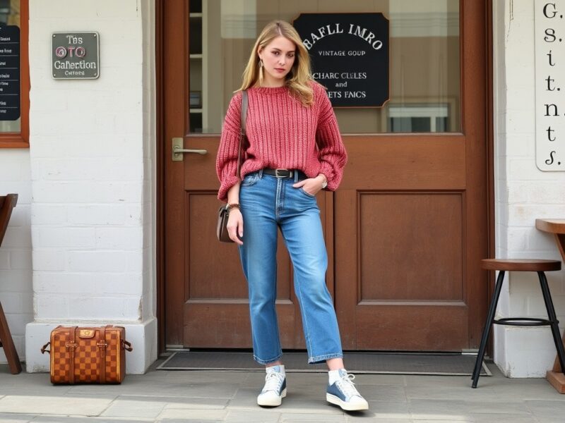 A lady dressed in a vintage-inspired outfit perfect for back-to-school.