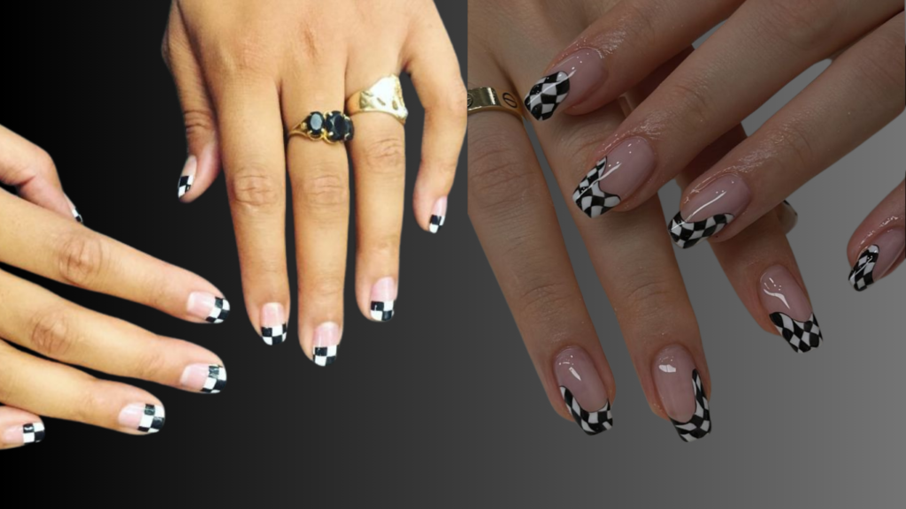 Checkerboard pattern on the tips for a modern and edgy style.