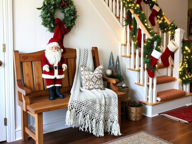 A cozy rustic Christmas entryway