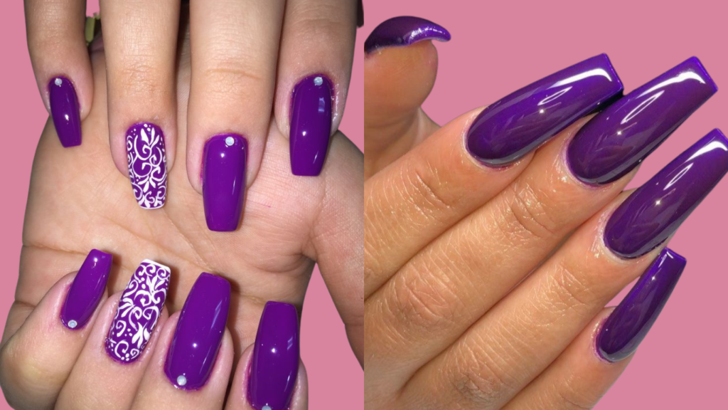 Vibrant electric purple nails with a bold, high-energy hue that stands out.