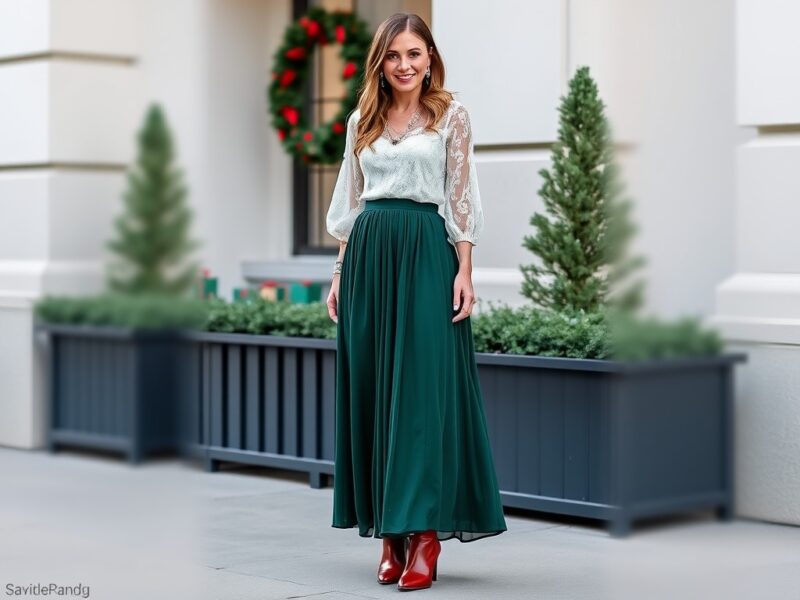 Festive Maxi Skirt with Lace Blouse