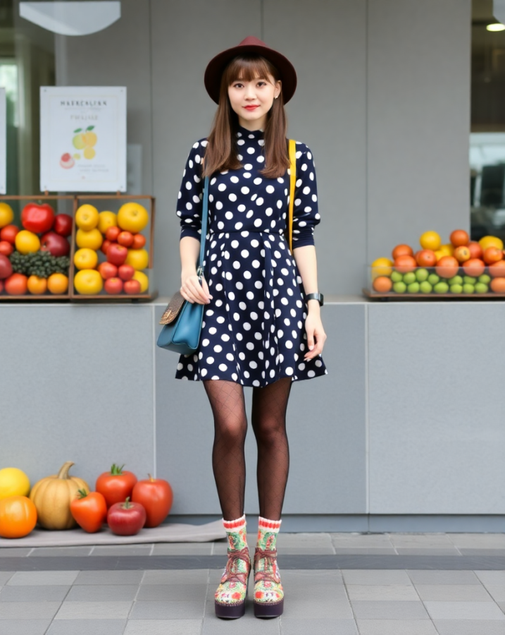 A vibrant and playful outfit inspired by the colors and textures of fruit.