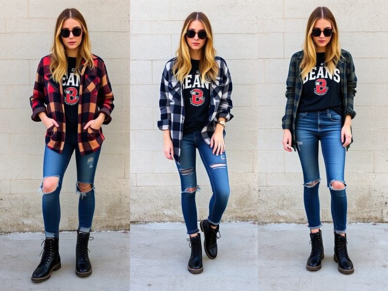 3 ladies dressed in a grunge-inspired outfit, channeling the rebellious spirit of the 90s.