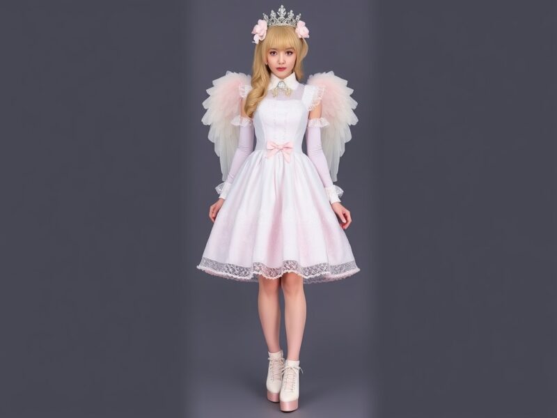 A lady dressed in a dazzling Angelic Pretty JSK, exemplifying the vibrant and playful spirit of Hime Gyaru Lolita fashion.