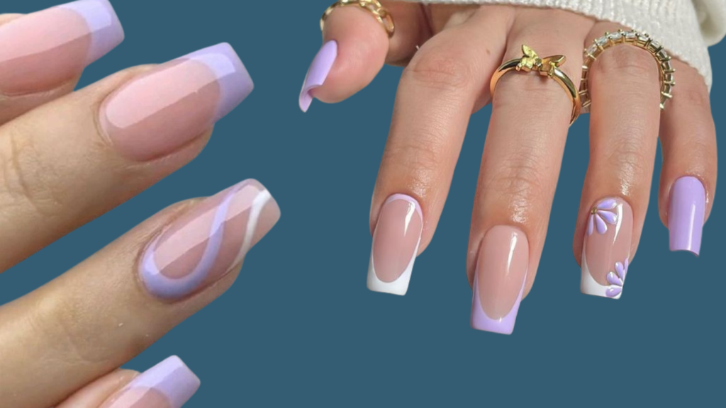 Chic lilac French tip nails with soft lavender tips that add a fresh, modern twist to the classic French manicure. 