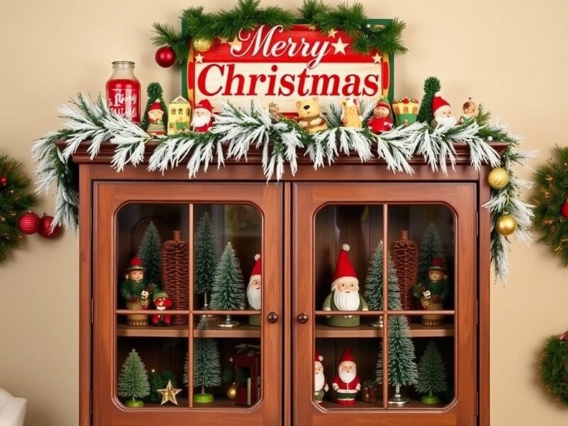 A nostalgic vintage Christmas display featuring festive accents 