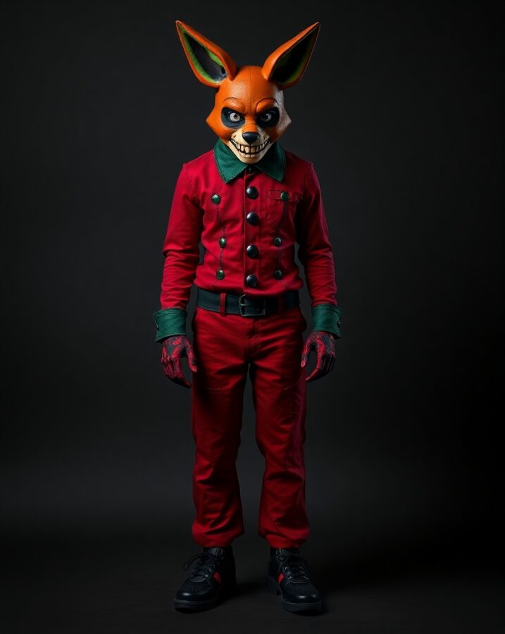 A person dressed as Phantom Foxy, capturing the ghostly and spectral appearance of the FNAF character.