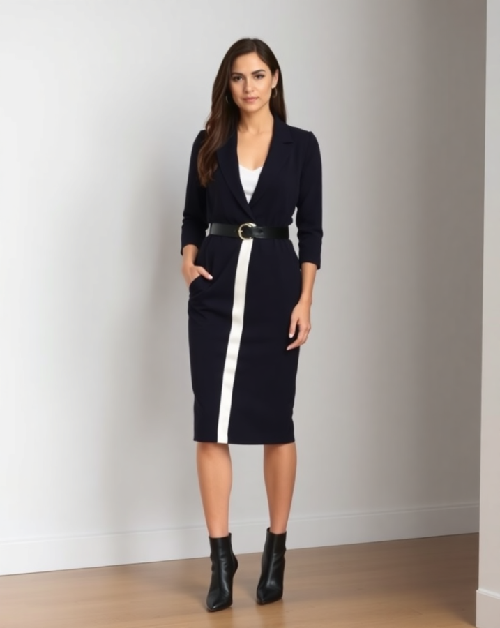 A lady dressed in a sophisticated Acubi blazer dress, exuding professionalism and effortless chic.