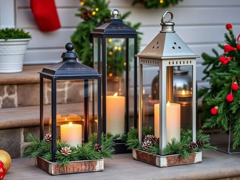 Rustic lanterns with warm candlelight arranged as centerpieces