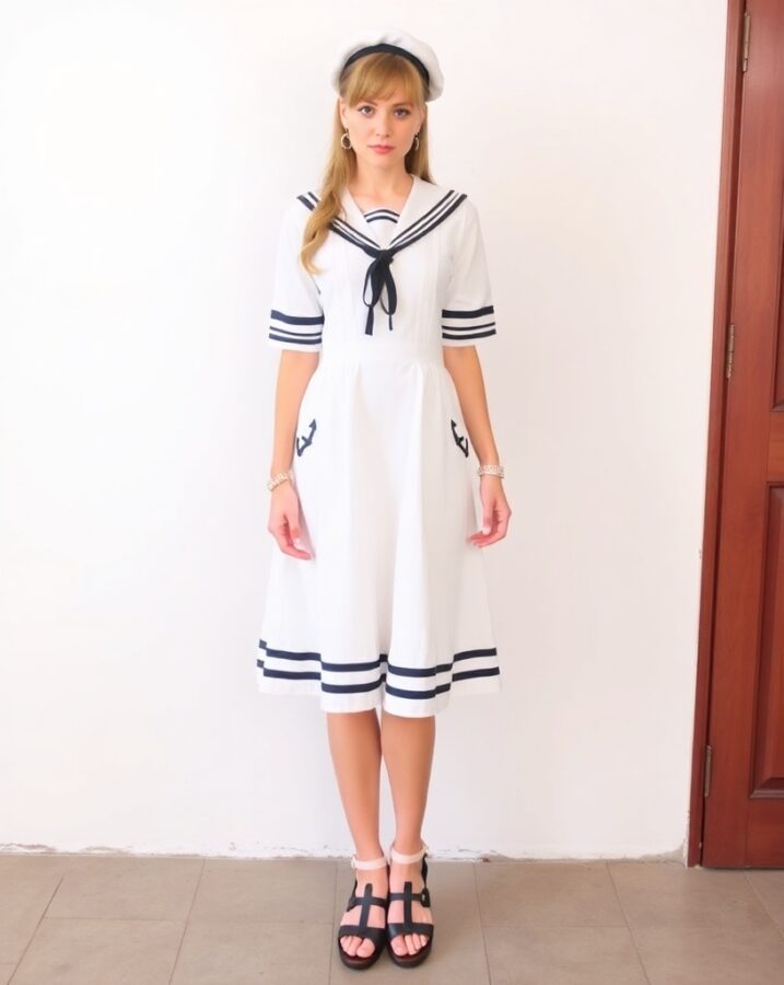 A lady dressed in a charming Innocent World jumper dress, showcasing the playful and youthful spirit of Sailor Lolita fashion.