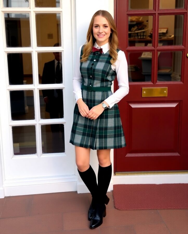 A person wearing a traditional Scottish Tartan outfit