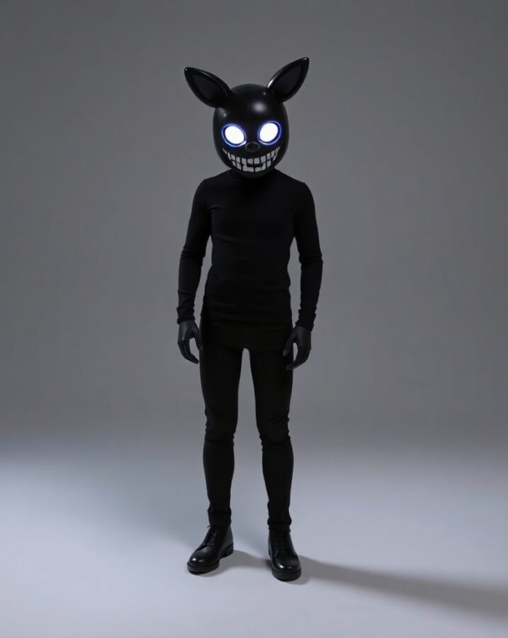 A man dressed as Shadow Bonnie, capturing the shadowy and elusive nature of the FNAF character.