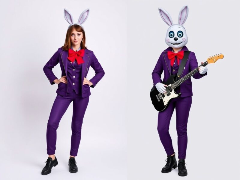 A person dressed as a stylish and reimagined version of Bonnie the Bunny, adding a modern and fashionable twist to the classic FNAF character.