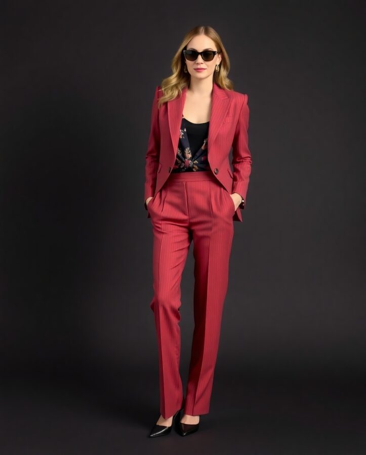 fashion-forward outfit featuring a trendsetting trouser suit, perfect for a modern and stylish look.