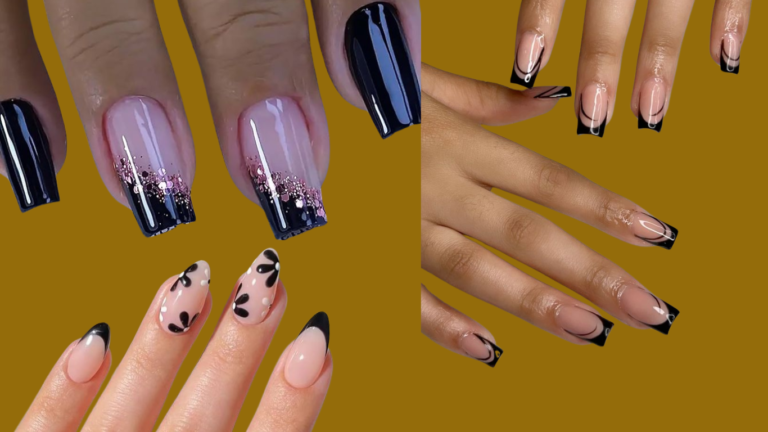 Black French tip nail designs