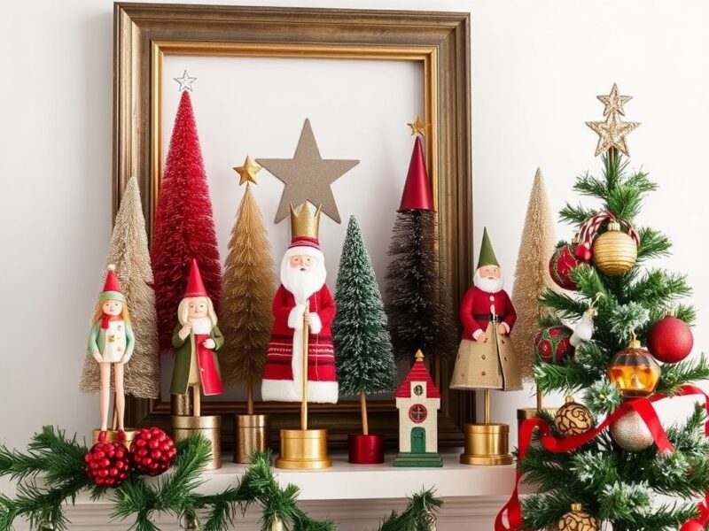  A collection of vintage tree toppers arranged beautifully, showcasing various classic styles and designs for a nostalgic holiday touch.