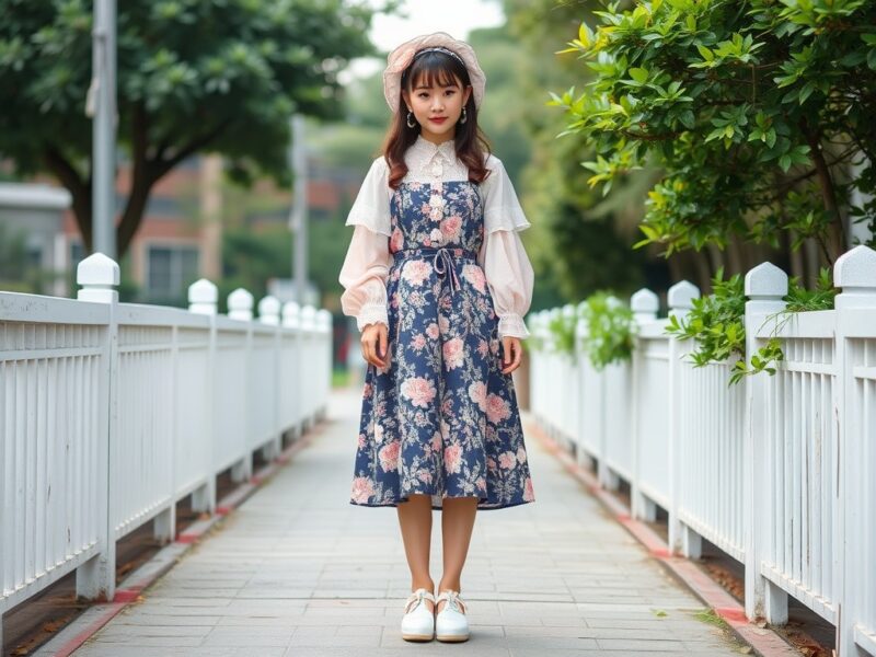 A lady dressed in an enchanting Angelic Pretty jumper dress, showcasing the captivating beauty of Wa Lolita fashion.