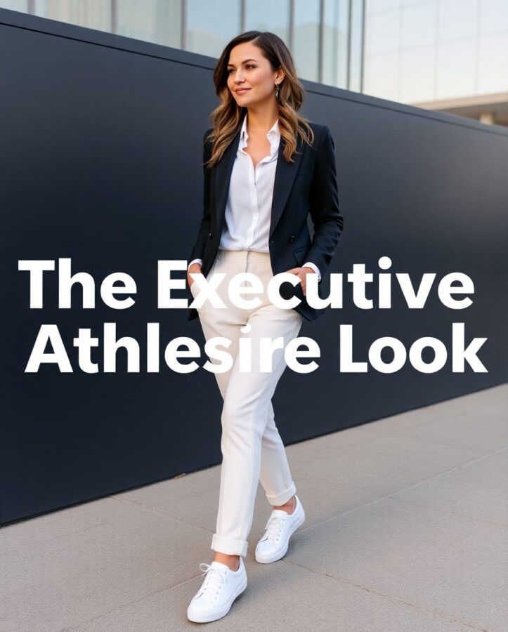 Comfortable outfit blending executive style with athleisure elements.