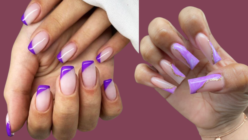 Chic side tip nails featuring a sleek design where the tips are painted diagonally to one side. 