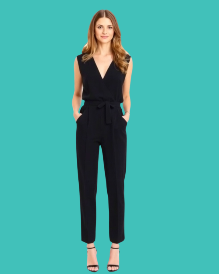 A lady wearing a chic and modern jumpsuit, a stylish and comfortable one-piece outfit perfect for a variety of auditions.