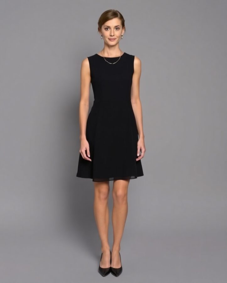 A lady wearing a classic little black dress, a versatile and elegant choice for a variety of auditions.