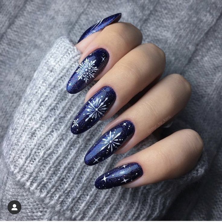 Dark Blue and Sparkles Winter Nails