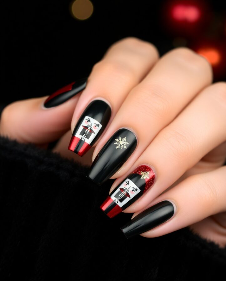 Nutcracker-Inspired Dark Nails - Winter Nails