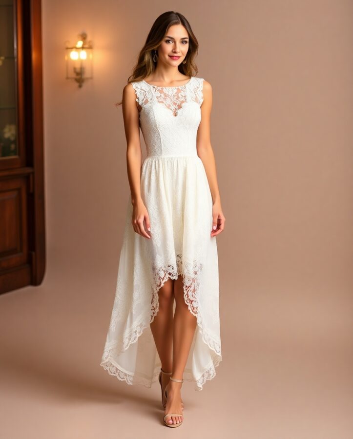 A lady dressed in a romantic lace dress, creating a delicate and feminine look perfect for a date night.