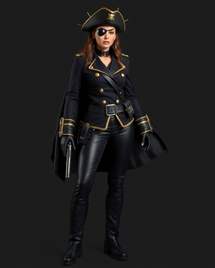 A person in Space Pirate Captain outfit, exuding a rebellious and adventurous pirate spirit.