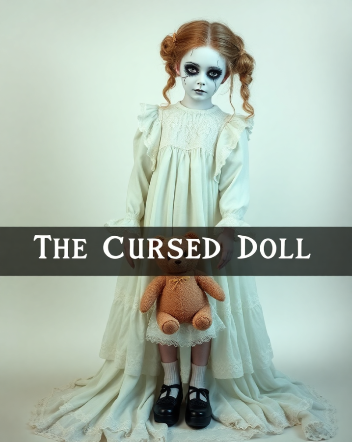  A girl dressed in a haunting doll costume, sure to give you the creeps.