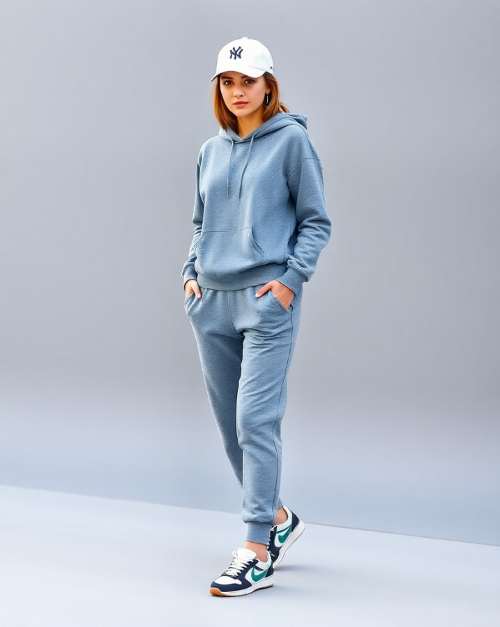 A woman embodies casual comfort in jogger pants and a hoodie, the perfect outfit for a relaxed and effortless everyday style. #casualstyle #joggerpants #hoodie #comfyoutfit #dailylook