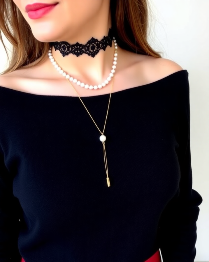 A lady dressed completes her 90s look with a choker necklace, demonstrating how to dress to impress with the perfect finishing touch. #90sFashion #ChokerNecklace #DressToImpress #FinishingTouch #StylishDetails