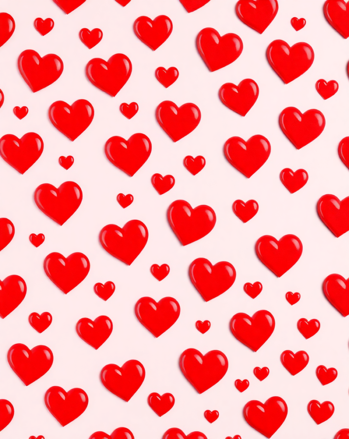 a Valentine's Day wallpaper featuring a classic design of scattered red hearts.