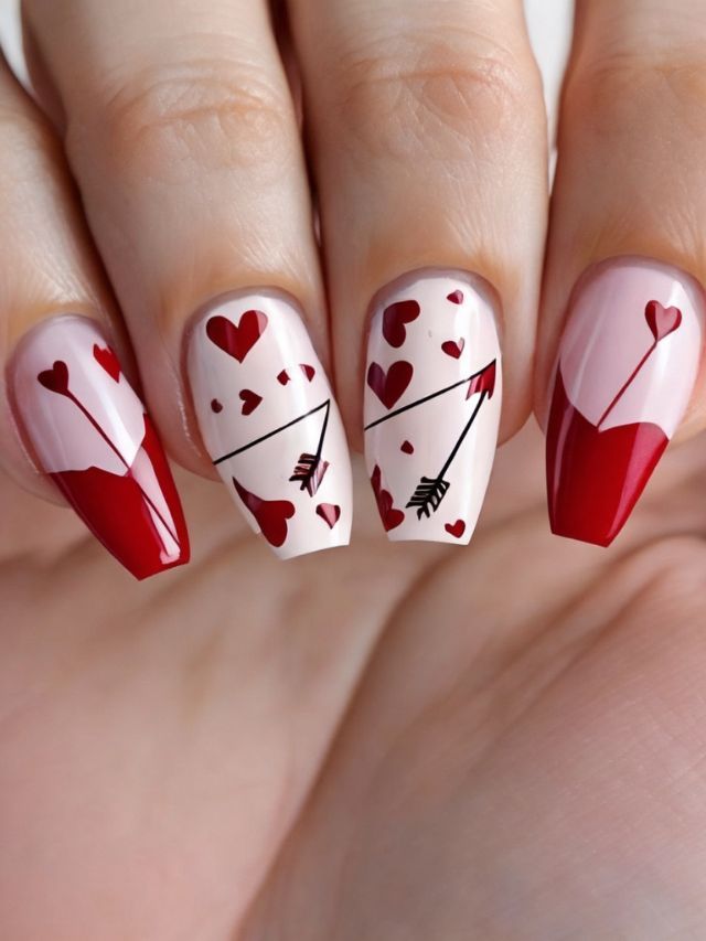 Playful Valentine's Day nails featuring whimsical Cupid's arrows.