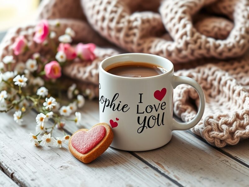 A romantic mug perfect for sipping hot cocoa or coffee together on a cozy evening, a thoughtful and sentimental gift for Valentine's Day.