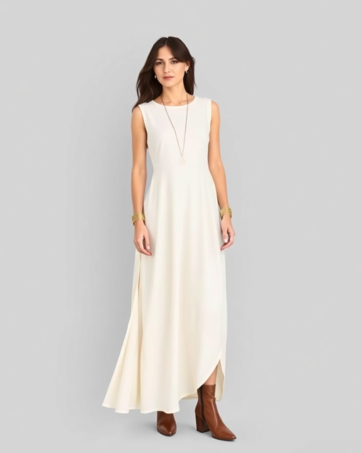  A lady dressed in a maxi dress, inspired by the 90s minimalist style of, showcasing how to dress to impress with timeless simplicity. #90sFashion #MaxiDress #DressToImpress #TimelessStyle