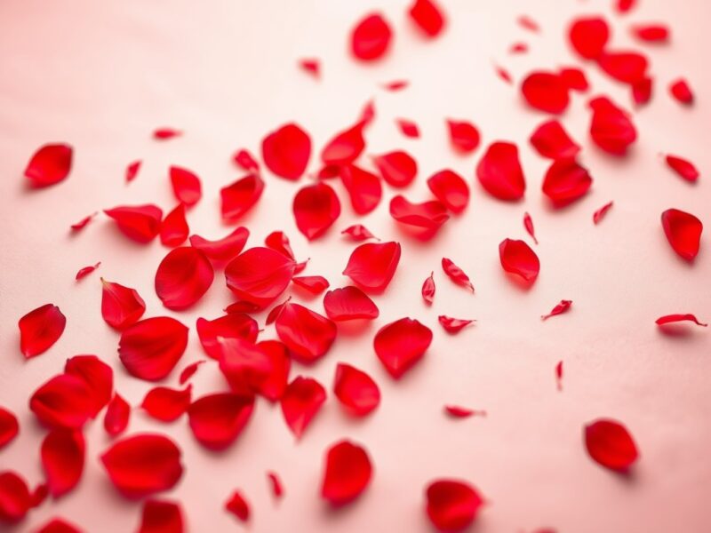 A Valentine's Day wallpaper featuring scattered red petals.