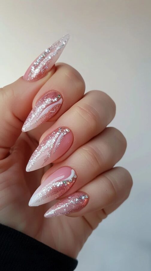 Shimmering rose gold nails for a touch of Valentine's Day glamour.