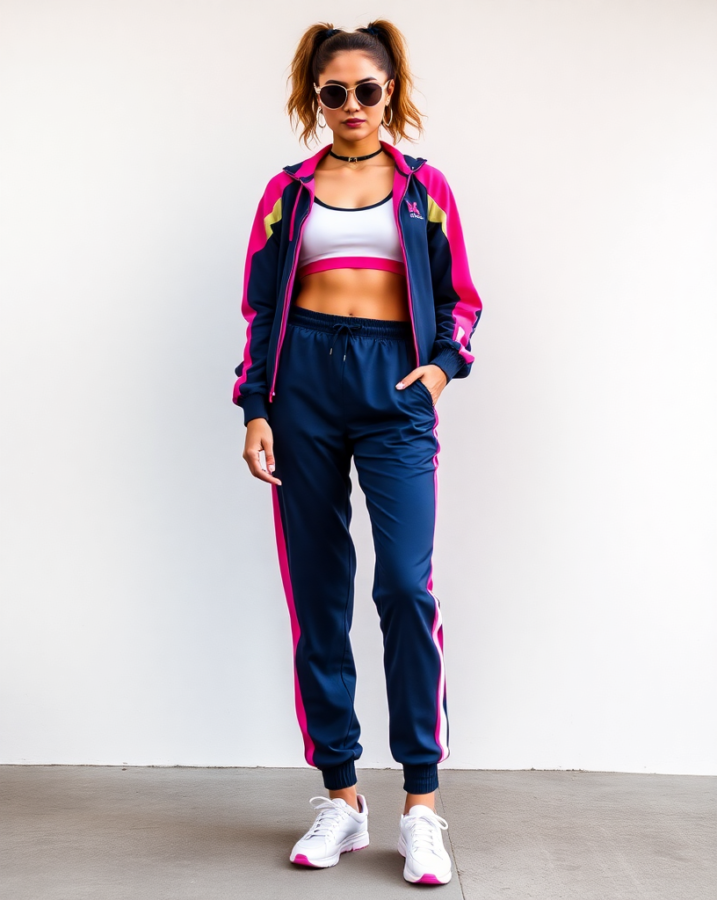 A lady dressed in a Sporty Spice-inspired look, channeling the iconic 90s style and showcasing a fun and energetic dress-to-impress outfit. #90sFashion #SportySpice #DressToImpress #SpiceGirls #GirlPower