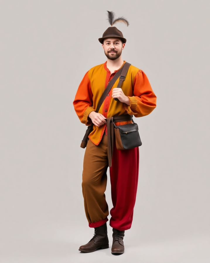 A traveling minstrel entertains with music and stories, showcasing the unique and often colorful style of medieval dress to impress for a performer. #MedievalMinstrel #Music #Entertainment #DressToImpress #Storytelling