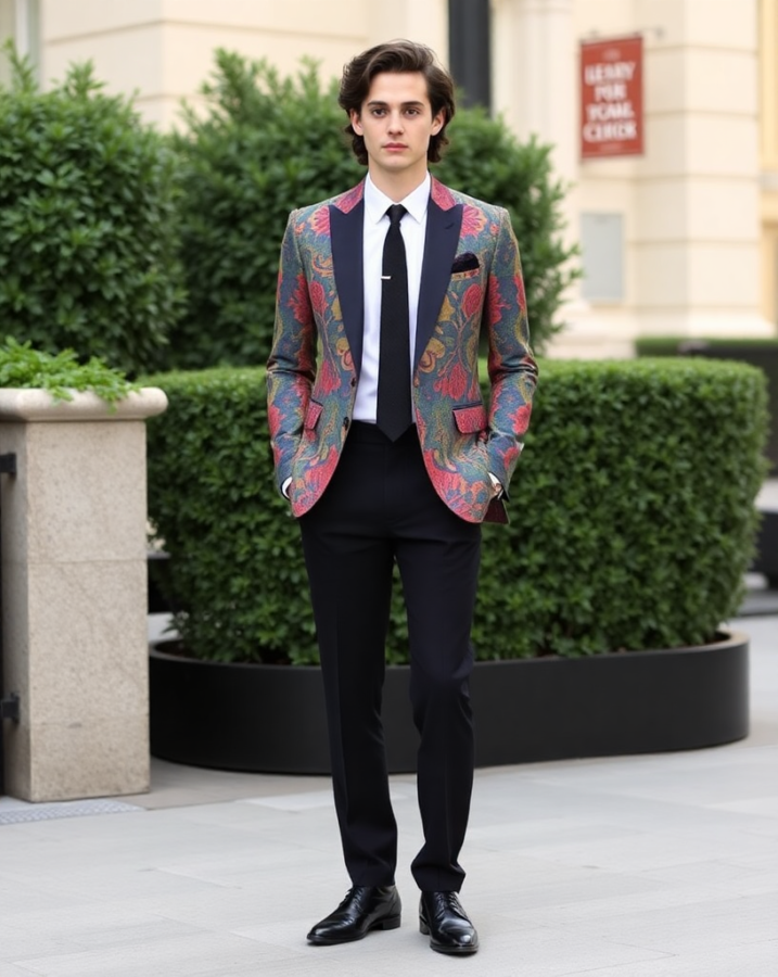 Timothée Chalamet's avant-garde suit: a masterclass in dress-to-impress style. #TimotheeChalamet #FashionStatement #AvantGardeSuit #DressToImpress