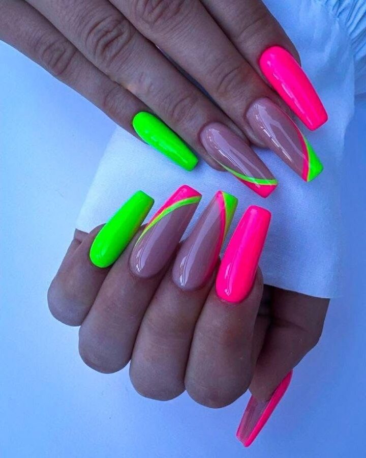 Bright neon nails: a fun and festive choice for your birthday. #BirthdayNails #NeonNails #Birthday #Nails #Party