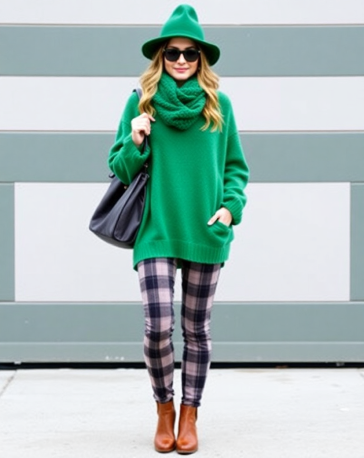 Casual Oversized Sweater with Plaid Pants